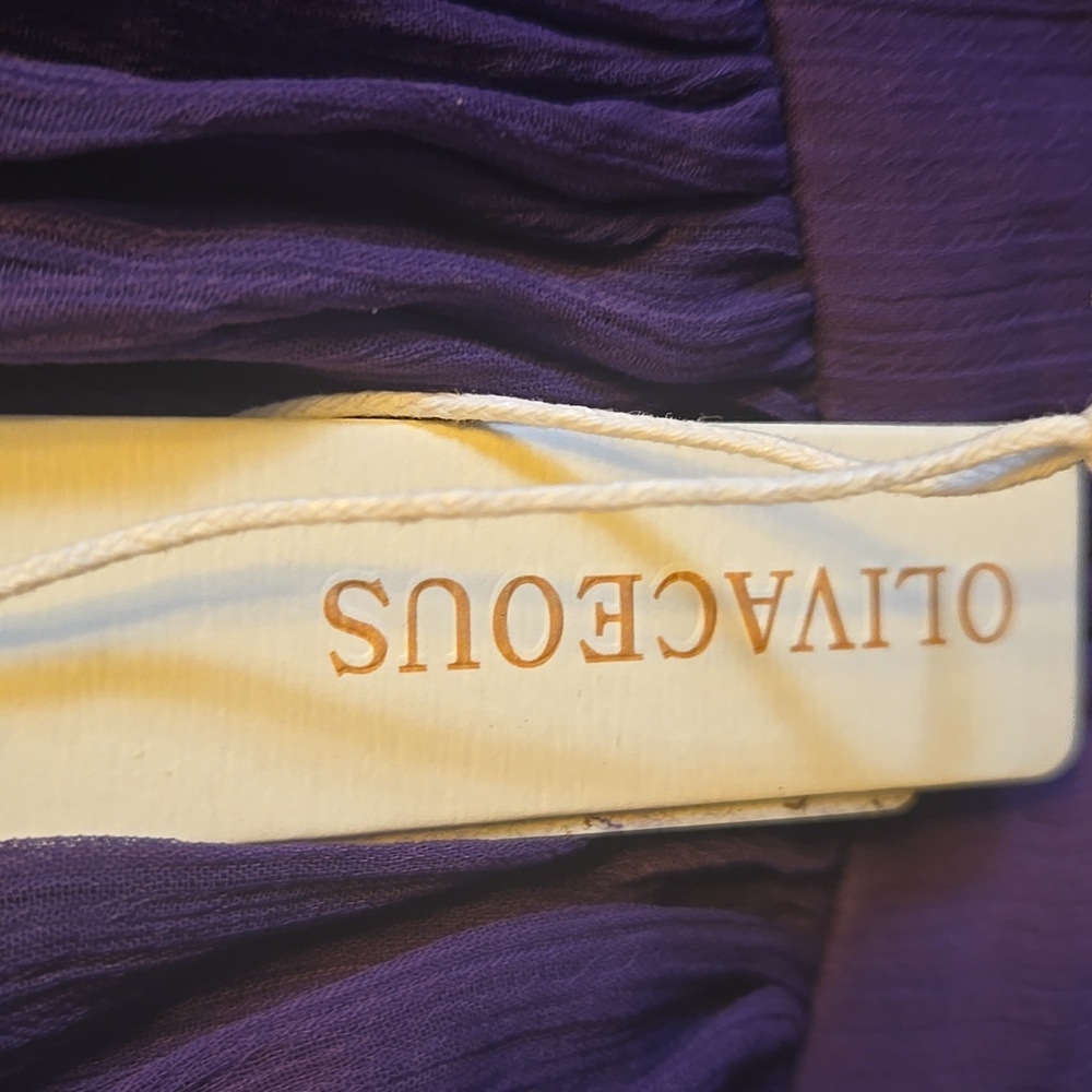 Olivaceous-Purple crinkled high neck fitted ruffled bottom  dress Size S NWT - Picture 6 of 11